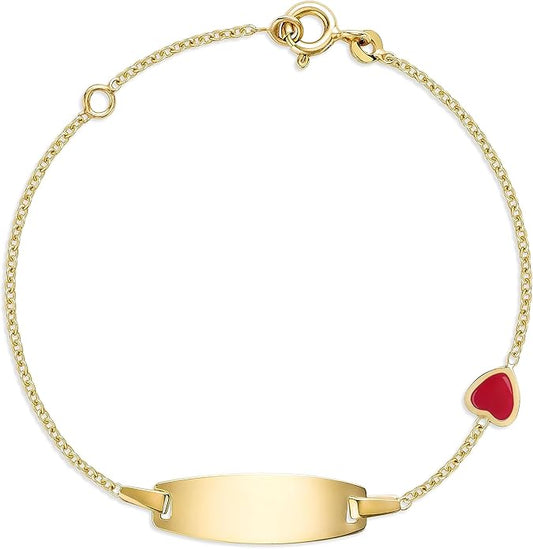 UNICORNJ 14k Gold ID Bracelet Engravable Girls Boys Kids Baby Infant, Personalized Figaro Curb Chain Name Bracelets for Babies Newborn Toddler Child Girl Boy Yellow Gold, Made in Italy