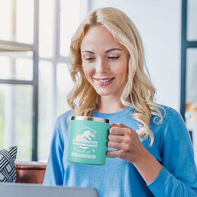 NOWWISH Mothers Day Gifts for Mom from Daughter Son, Mamasaurus Coffee Mug, Birthday Gifts for Mom Women, Mother-in-Law, 14oz Green