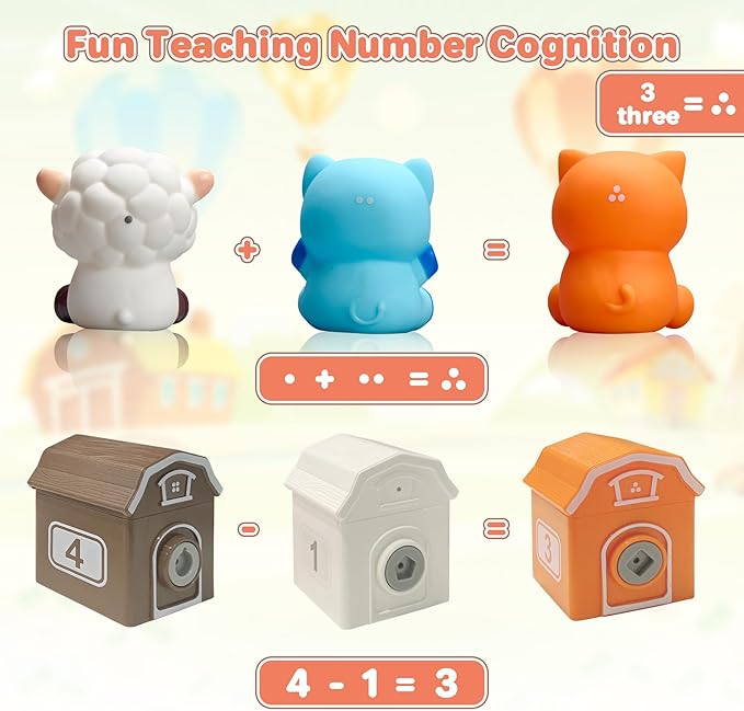 Toddler Learning Toys for 1 2 3 Years Old,Counting, Color Recognition & Math Skills Montessori Toy Farm Animals Train with 10 Finger Puppets, Birthday Educational Gift for Baby Toddler Boys Girls