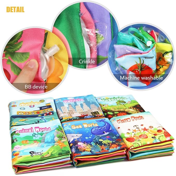 teytoy My First Soft Book,Nontoxic Fabric Baby Cloth Books Early Education Toys Activity Crinkle Cloth Book for Toddler, Infants and Kids Perfect for Baby Shower -Pack of 6