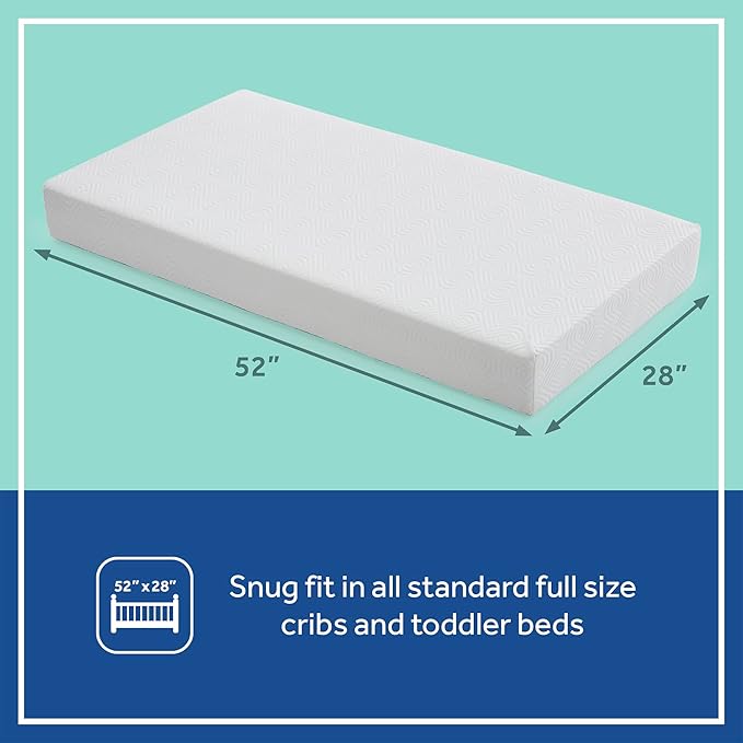 SEALY BABY OmniPedic Refresh Breathable 2 Stage Waterproof Crib Mattress Plus Toddler Bed Fit, Removable Knit Cover, GREENGUARD Gold Certified, Safety & Quality Tested, Made in USA, 52X28 -White