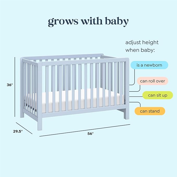 Carter's by DaVinci Colby 4-in-1 Low-Profile Convertible Crib in Powder Blue, Greenguard Gold Certified
