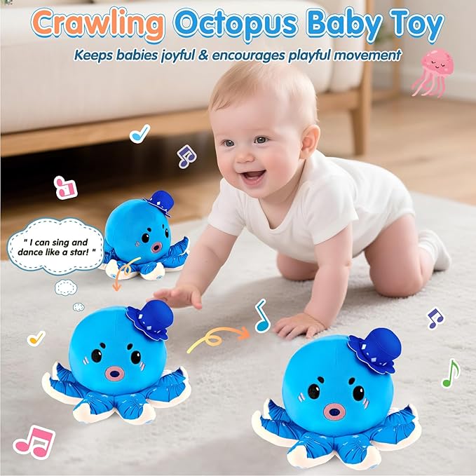 Dancing Octopus Baby Toy for 12-18 Months, Rechargeable Musical Plush Interactive Toy - 40 Songs & Recording Feature, Crawling Tummy Time Toy, Soft Sensory Toys for Toddlers 1-3, Gifts for Infants