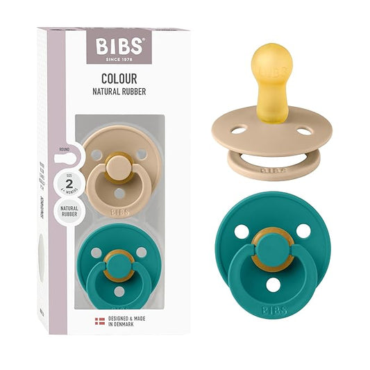 BIBS Pacifiers Colour Collection | Natural Rubber Baby Pacifier | Set of 2 BPA-Free Soothers | Made in Denmark | 6+ Months (Pack of 2) | Taupe/Scuba