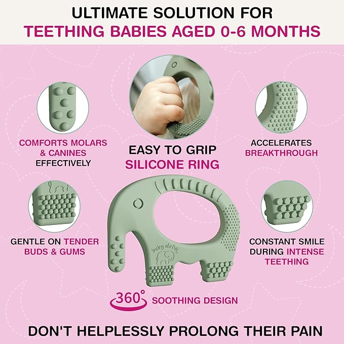 Teething Toys for Babies Age 0 to 6 Months - Baby Elefun 5X Pain Relief Smart Teether - Zero Developmental Delay Silicone Baby Teething Toy Ring - Cute Infant Shower Gift Chew Toy for Babies