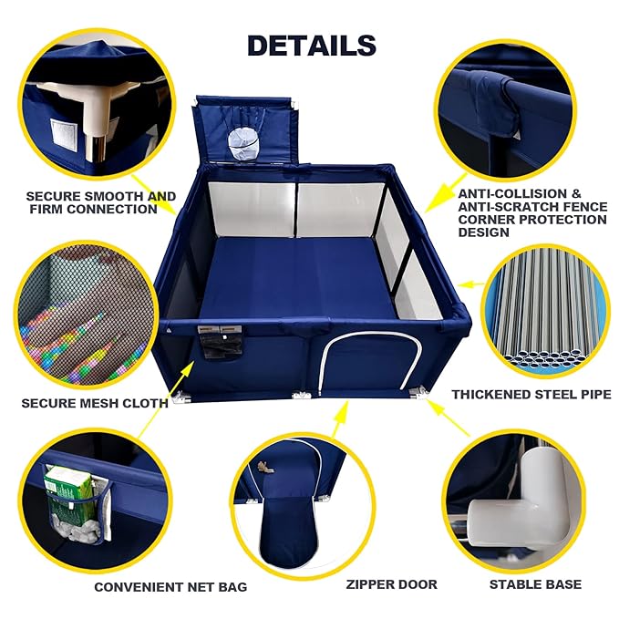 Portable Baby Ball Pit Playpen Playard Fence with Basketball Hoop Breathable Mesh for Indoors Outdoors Infant Toddler Kids Large