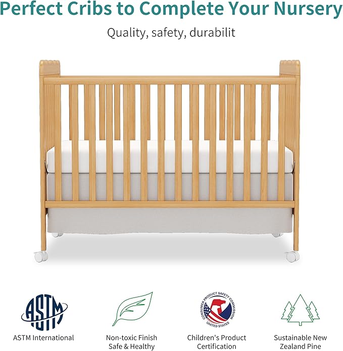 4 in 1 Convertible Baby Crib, Wooden Nursery Cribs Converts into Toddler Bed and Daybed, 3 Adjustable Base, Non-Toxic Finishes, Removable Wheels (Natural)
