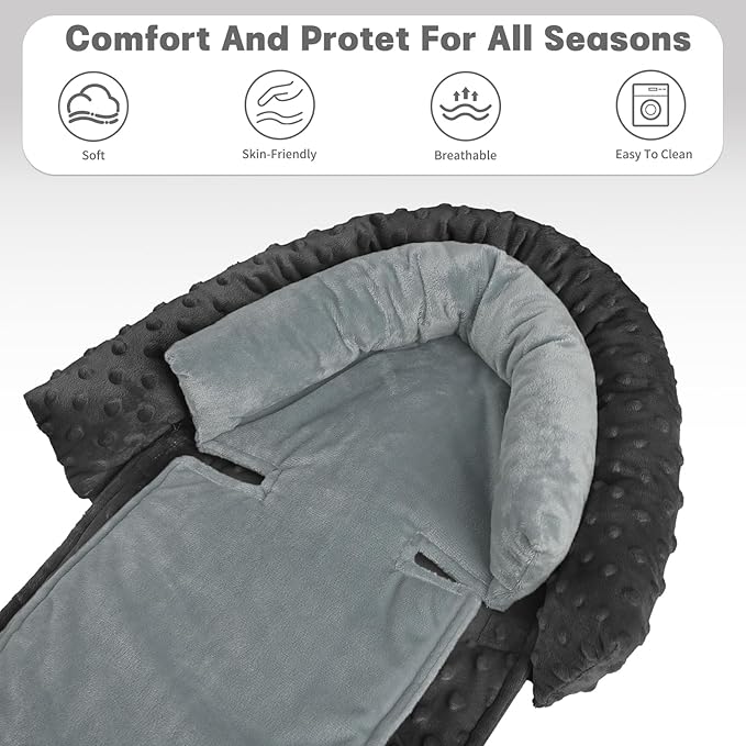 Infant Car Seat Insert, HNHUAMING Baby Car Seat Head & Body Support with 2 Straps Pads, Ultra Soft Newborn Preemie Carseat Insert Cushion for Girls Boys, Fits Car Seat, Stroller, Swing, Bouncer, Black