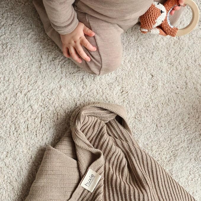 Knitted Organic Cotton Baby Blanket- Swaddle Blanket, 30" x 40" Soft Receiving Blanket for Newborn 2-Pack (Fog/Mochachino)