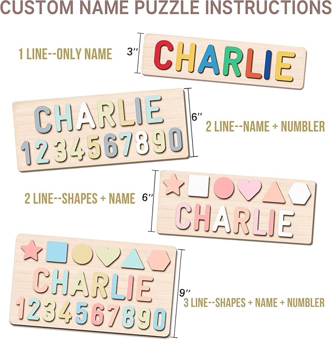 Name Puzzle for Kids Personalized, 1 Year Old Girl Boy Birthday Gifts Wooden Name Puzzle for Toddlers 1-3, Alphabet Puzzle Shape & Number Puzzle Personalized Baby Toys Educational Toys