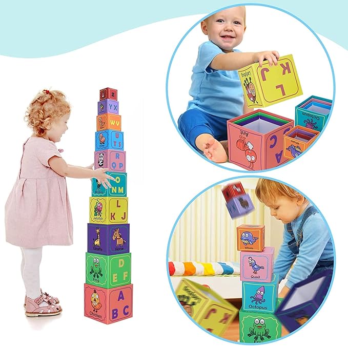 Nesting and Stacking Blocks Stacking Toys for Toddlers Plus Animal Puzzle Toys Set Alphabet ABC Blocks Sorting & Stacking Educational Toys Montessori Toys Stackable Toys for Toddlers Ages 1-3