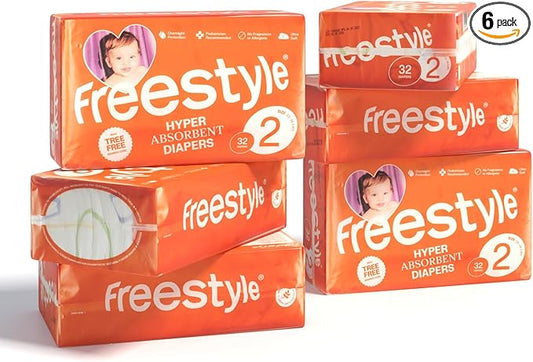 Freestyle BambooTek Diapers – (Size 2) Hyper Absorbent & Non-Toxic – Disposable Diapers for Sensitive Skin – Ultra Soft Diapers (12-18 lbs) – 192 Count