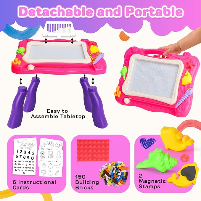 TOY Life Magnetic Drawing Board for Toddlers 1-3 Magnetic Doodle Board for Toddlers Drawing Table for Kids with Toy Building Blocks Doodle Board for Toys for Kids Gifts for Toddler