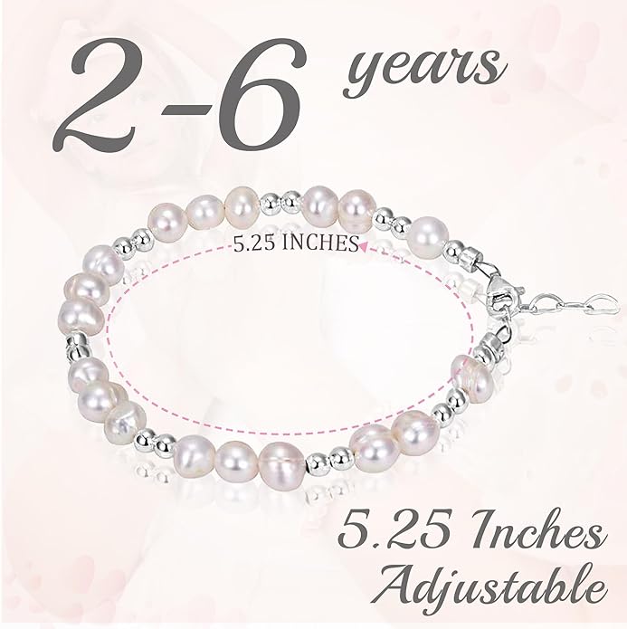 Freshwater Cultured Pearl Bracelet, Sterling Silver Jewelry. Toddler Bracelets for Girls, Toddler Girl Birthday Gifts, Keepsake Baby Girl gift
