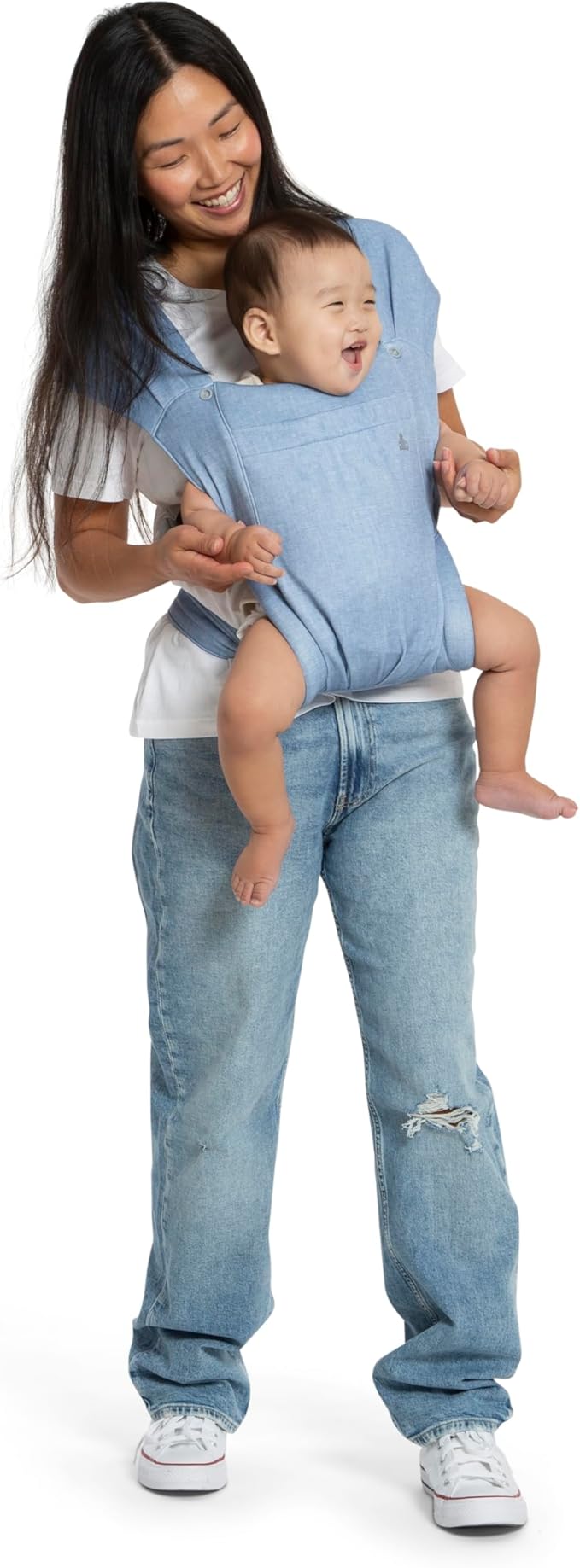 babyGap by Delta Children Legacy 3-in-1 Baby Carrier – Newborn to Toddler (Holds 7.5 to 25 lbs.), Face-in and Face-Out Baby Carrier Wrap with Lumbar Support, Ergonomic, Chambray