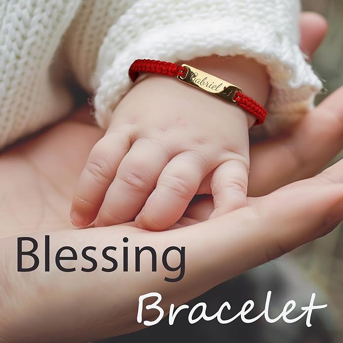 Personalized Baby Bracelet, 18K Gold Plated Custom Name Bracelet, Braided Cord Baby Bracelet Adjustable for Baby Girls and Boys as Birthday Gift Baptism Gift
