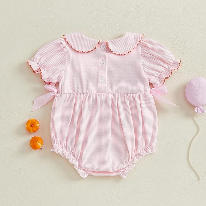 Baby Girl Halloween Outfit Newborn Pumpkin Romper Short Sleeve Onesie Infant Jumpsuit Smocked Baby Girl Clothes
