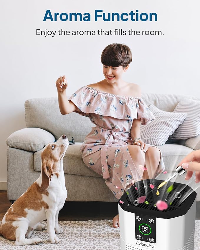 2 Pack Air Purifier for Home Bedroom, Cobectal Room Air Cleaner with H13 True HEPA 3-in-1 Filter, Aroma Function & Sleep Mode, Desktop Small Air Purifier for Office, Dorm, Hotel, RVs (White)