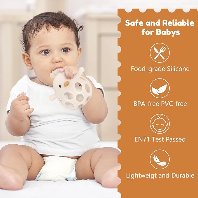 MCGMITT Teethers for Babies 3-6 Months, Easy Grasp Silicone Baby Rattles 0-6 Months, BPA-Free Non Toxic Montessori Infant Toys for Teething Relief, Soft Interactive Infant Car Seat Toys Bath Toys