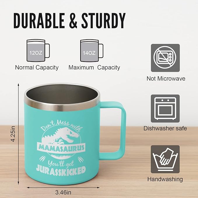NOWWISH Mothers Day Gifts for Mom from Daughter Son, Mamasaurus Coffee Mug, Birthday Gifts for Mom Women, Mother-in-Law, 14oz Green