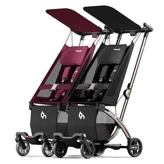 Beberoad Love R1 Auto-Folding Ultra Lightweight Double Stroller Twin Strollers, Side by Side Stroller for Babies Aged 6-36 Months, Only 23.5 lbs, Can Turn into Two Single Strollers, Red and Black