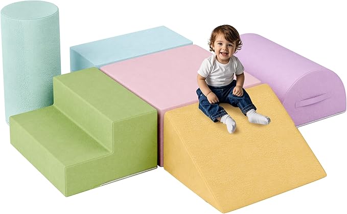 Large Baby Climbing Blocks – 6 Pcs Climbing Toys for Toddlers - Ultra High Density Soft Foam Play Gym Equipment Easy Wash for Indoor Nursery, Classic (Pink, 6-Piece)