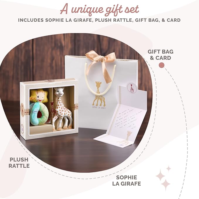Sophie la girafe Classical Creation Birth Gift Set | Includes Sophie la girafe Plush Rattle, Gift Bag & Card | Handcrafted in France | Comfort & Soothe | Awaken All 5 Senses