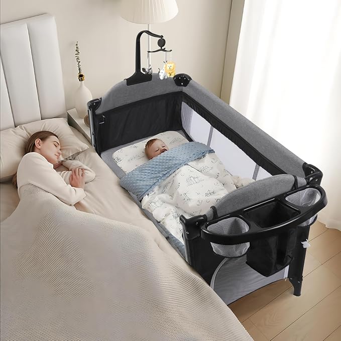 MMBABY Baby Bedside Crib,Pack and Play,Multifunction Portable Large Playard from Newborn to Toddlers,U-Shaped Diaper Changer