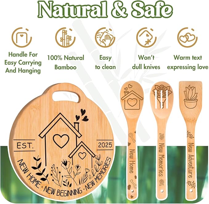 House Warming Gifts New Home, Engraved Bamboo Cutting Board Set, Perfect Housewarming Gifts, New Home Ideas Gifts for Women Men Homeowner, New Home New Adventure New Memories 2025
