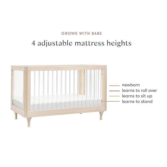 Babyletto Lolly 3-in-1 Convertible Baby Crib - GREENGUARD Gold Certified Convertible Crib to Toddler Bed & Daybed - Wooden Baby Bed, 4 Adjustable Heights - Easy to Assemble - Washed Natural/Acrylic