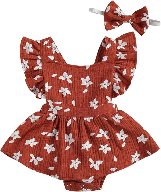 Baby Girls Floral Cotton Leotard Romper Newborn Daisy Playsuits Ruffled Sleeve Onesie Infant Jumpsuit Clothes Headband