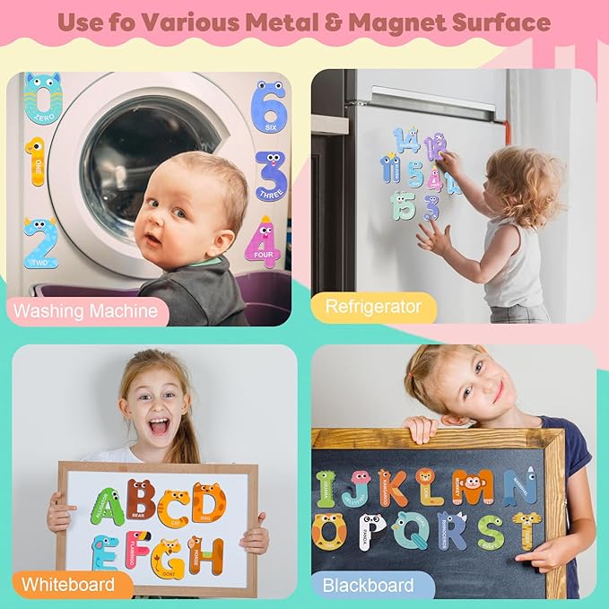 Magnetic Letters and Numbers, 52 Pieces Colorful Fridge Magnets for Toddlers 3-5, 26 Uppercase Magnetic Letters 21 Numbers 5 Symbols, for Kids Toddlers Preschool Spelling Learning