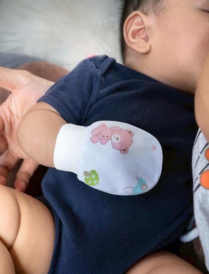 RATIVE Wrist Tab Baby Mittens 0-6,6-12 Months Organic Cotton for Newborn Baby Boys Girls