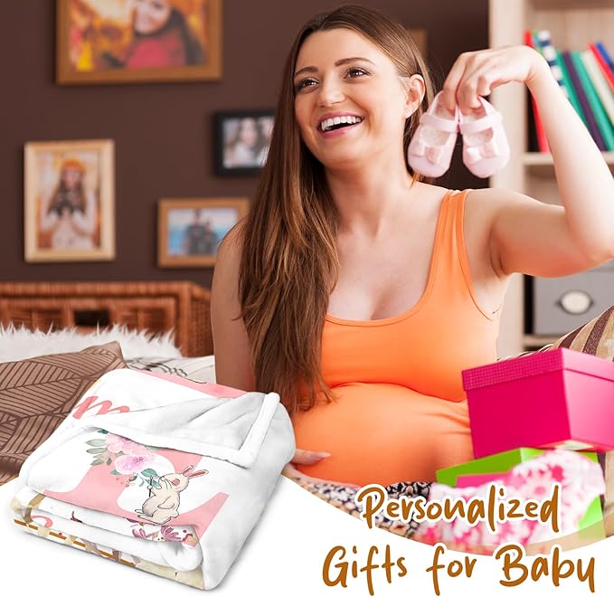 Personalized Baby Blanket with Name - Printed in USA,Custom Baby Blanket for Kids Soft Flanne Blankets in Easter Personalized Baby Gifts for Infant Newborn Shower (Pink)