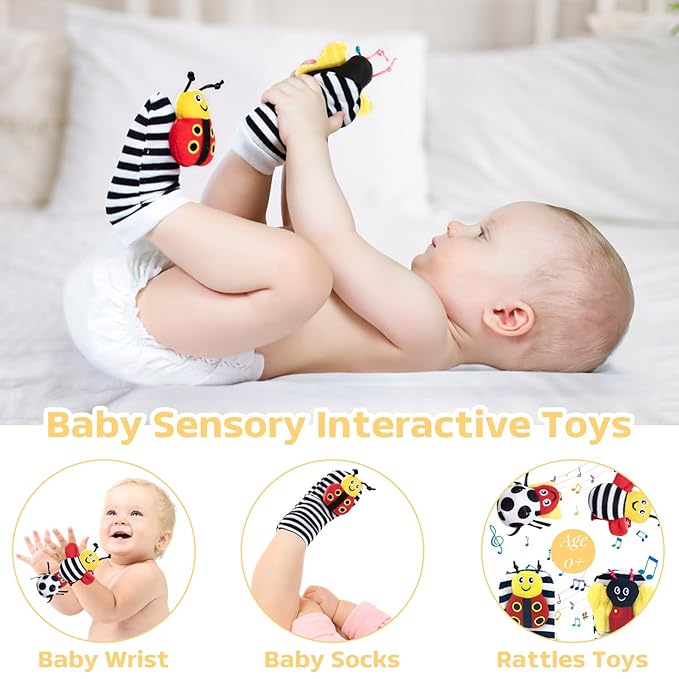 Baby Gift Set for Newborn, Bee Baby Shower Gifts Basket, High Contrast Baby Book Toys 0-6 Months Infant Rattle Socks Blanket Hat Onesie Baby Gifts Essentials for Girls Boys