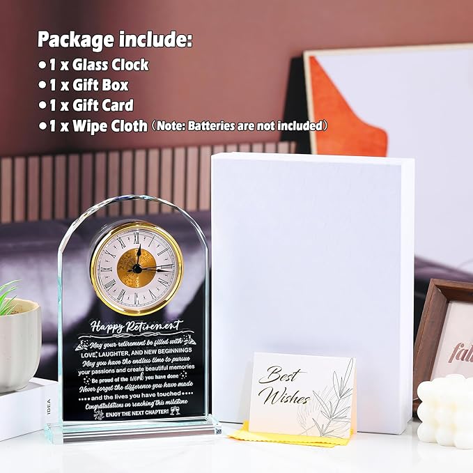 Glass Retirement Clock Gifts for Women Men, Happy Retirement Plaque Gift for Colleagues Boss Friends, Farewell Goodbye Gift Idea for Her Going Away, Retired Keepsakes for Teacher Doctor