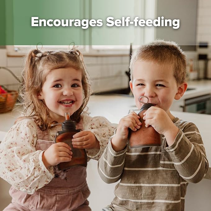 haakaa Reusable Baby Food Pouches Refillable Baby Squeeze Silicone Yummy Pouch, Soft Reusable Squeeze Storage Food Pouch for Kids Toddler,Home Made Food Puree,Smoothie Pouch Bag, 4oz, 4 Pack,6m+