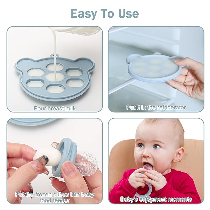 Baby Silicone Fruit Food Feeder Pacifier & Breastmilk Popsicle Freezer Molds,BPA Free Baby Food Storage Containers Frozen Ice Tray for Baby Feeding Safely, Infant Fruit Teething Toy (Blue)