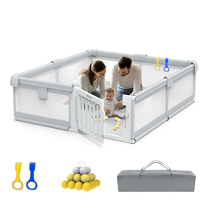 79" ×71" Large Baby Playpen with Gate, Easy Access Baby Play Pen for Infants and Toddlers, Play Yard for 0-3 Years Old, Fence Playard for Living Room, Anti-Fall, Breathable Meshs