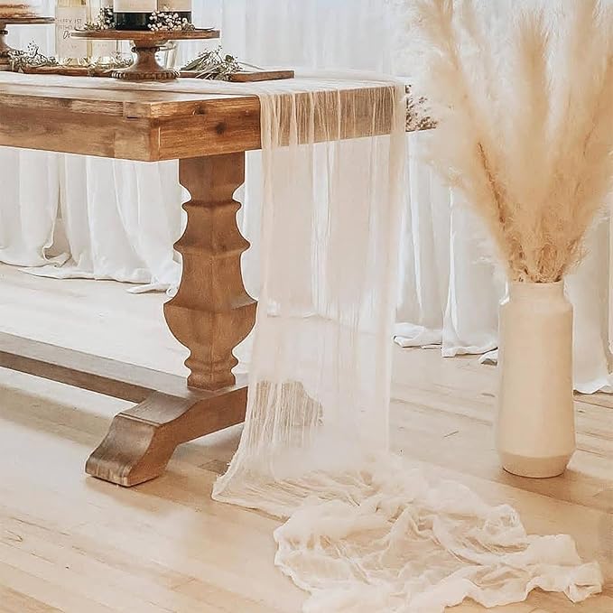 12Pack White Table Runner 10FT Cheesecloth Table Runner 35x120inch Cheese Cloth Table Runners Rustic Boho Gauze Table Runners for Party Wedding Birthday Dining Bridal Baby Shower Decor