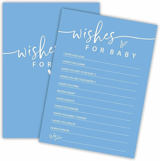 Wishes For Baby - Baby Shower Game Cards - Minimalism Blue - 30 Double-Sided Fill In Style Game Cards For Gender Reveal, Baby Announcement, Party Games & Activity - C09