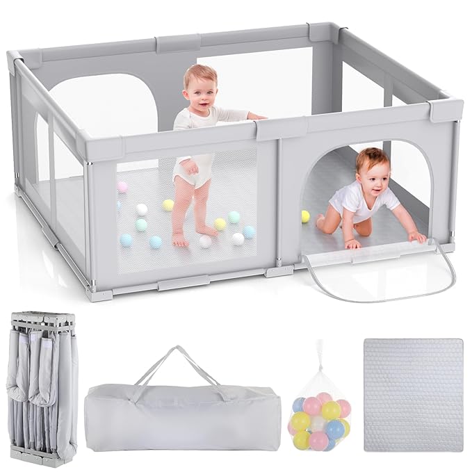 Joyibay Baby Playpen, 71x60 Foldable Playpen with Play Mat, Extra Large Baby Playard, Baby Activity Play Fence Kids Baby Play pen for Babies Toddlers 1-3 Indoor Outdoor
