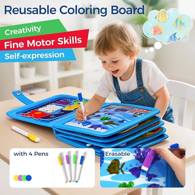 evoceler Busy Book, Busy Board with Fishing Game & Coloring Page, Montessori Toys for Toddlers 18 Months+, Quiet Airplane Travel Toy, Sensory Learning Toy for Toddlers 2-5, Girls Boys Birthday Gift