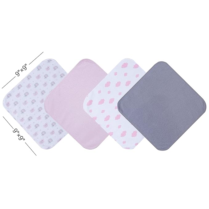 Viviland Baby Washcloths, 24Pack Baby Towels for Newborn, Baby Girl Wash Cloths, and Infant Bath Face Washcloths Soft Absorbent, Gentle on Sensitive Skin Body, 9x9 Pink Elephant