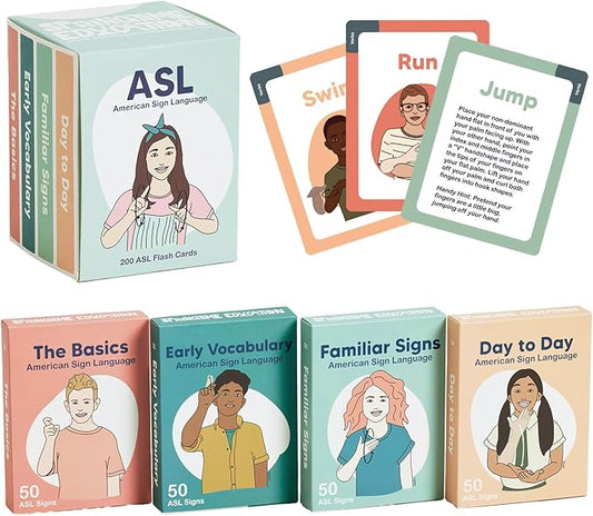 ASL Flash Cards - 200 American Sign Language Flash Cards for Beginners, Kids, Teens and Adults
