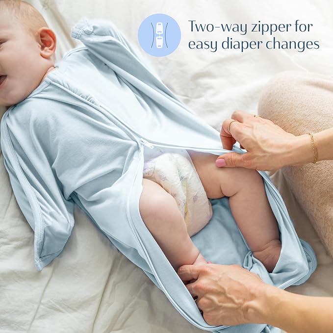 SleepingBaby EverSoft Zipadee-Zip Transition Swaddle - Roomy Wearable Blanket with Two Way Zipper - Viscose from Bamboo - Sky Blue, X-Small (3-6 Month)