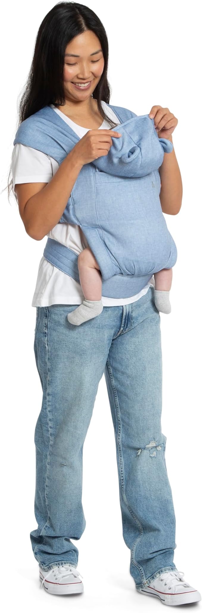 babyGap by Delta Children Legacy 3-in-1 Baby Carrier – Newborn to Toddler (Holds 7.5 to 25 lbs.), Face-in and Face-Out Baby Carrier Wrap with Lumbar Support, Ergonomic, Chambray