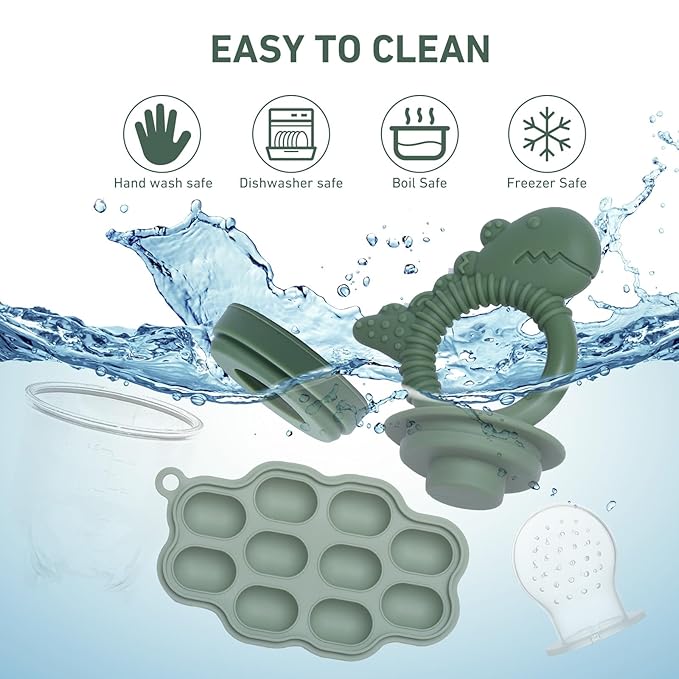 Breastmilk Popsicle Molds & Fruit Feeder Pacifier, Silicone Baby Food Freezer Tray Storage Containers for Infant Teething Self Feeding (1 Set)