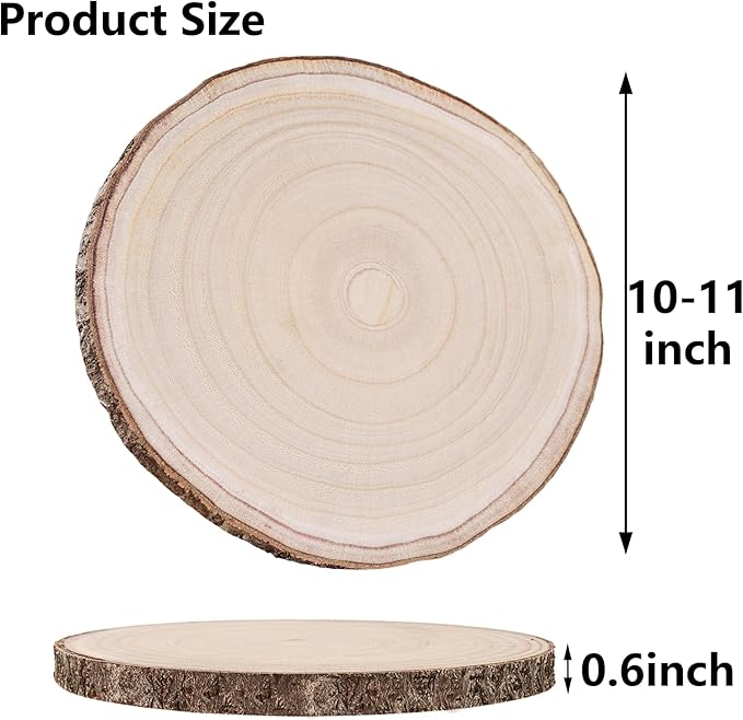 10 Pcs Natural Paulownia Wood Slices 10-11 Inches, for Centerpieces Table Decorations,Unfinished Rounds Wood for Crafts,for Rustic