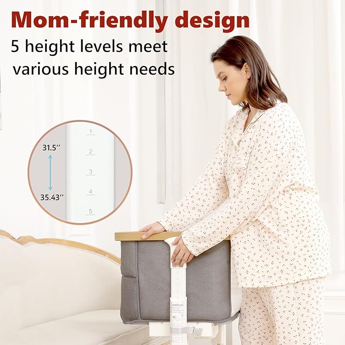 Rocking Bassinet for Baby Electric Automatic Bedside Sleeper Rocks Itself 3 Motion Auto Rolling Newborn Cradle 5 Height Adjustable with Music, Wheels, Storage, Dark Grey